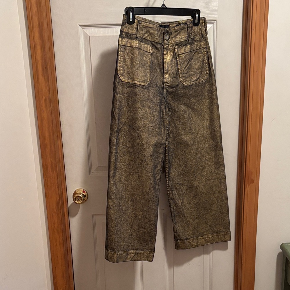 Anthropologie Maeve Gold Metallic Jeans